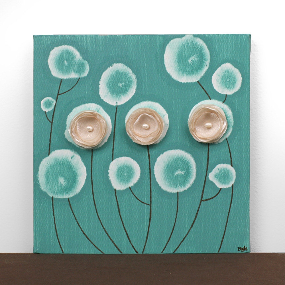 Small Flower Painting Square Canvas Art Khaki and by Amborela