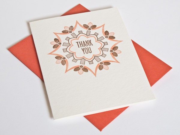 Letterpress Thank You Card - Folk Art Pattern