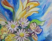 Original Oil on Canvas. Floral Study. Pink, Yellow and Blue  . Floral Painting. Original painting. Fine Art by AnnaArt72
