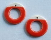 Ceramic Bead Donut One Pair in Porcelain Clay Tangarine Tango Color