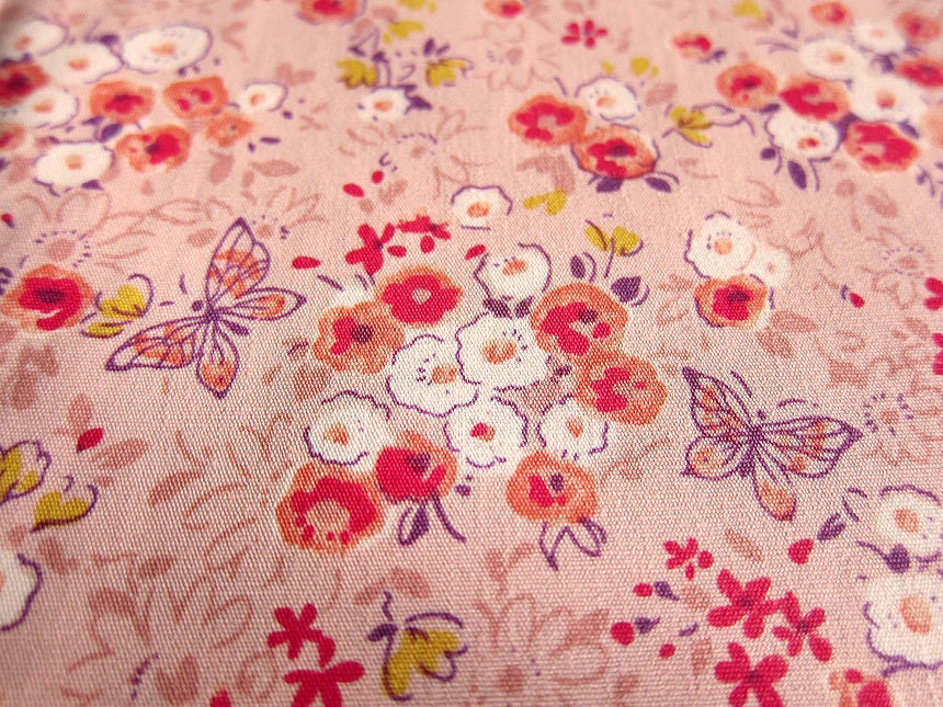 Japanese Floral Fabric - Butterflies and Flowers on Pink - Half Yard