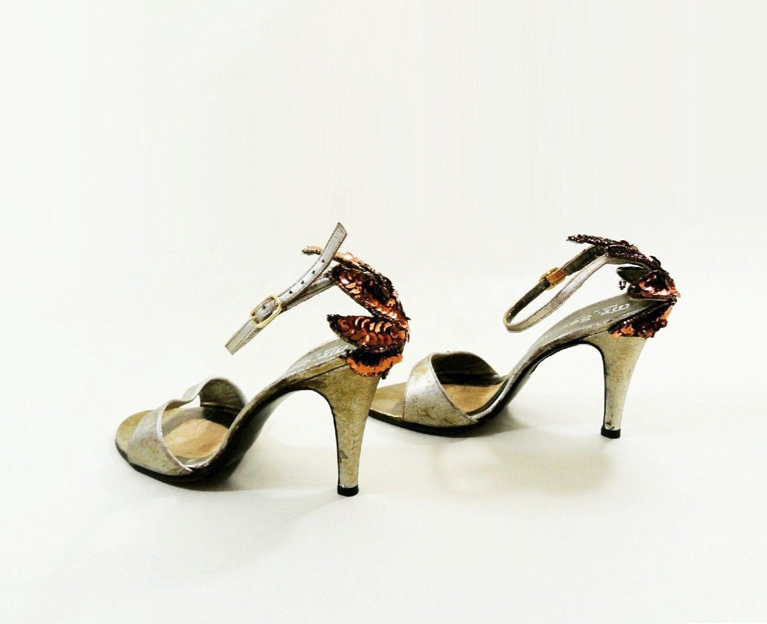 Vintage Gold High Heel Shoe Sequin Mr Seymour Strappy Sandal Size 5