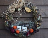 Fall, Thanksgiving, Christmas Owl Woodland Family 18inch Wreath, Pumpkins, acorns Custom Personalized... made to order... (woolcrazy)