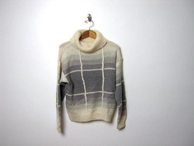 vintage cream and gray ombre sweater // large cowl neck