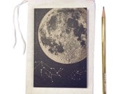 Full Moon Journal, blank sketch book, recycled paper, small pocket size, luna constellation design with starts and animals