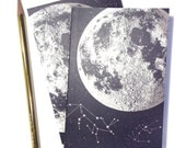 Full Moon Journal, blank sketchbook, metallic silver recycled paper, small pocket size, luna constellation design with starts and animals