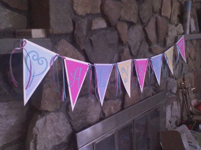 Circus Style Custom Birthday Banner Triangle with Curlz lettering Made to Order