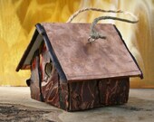 Copper Roof and Red Bark Side Rustic Bird House