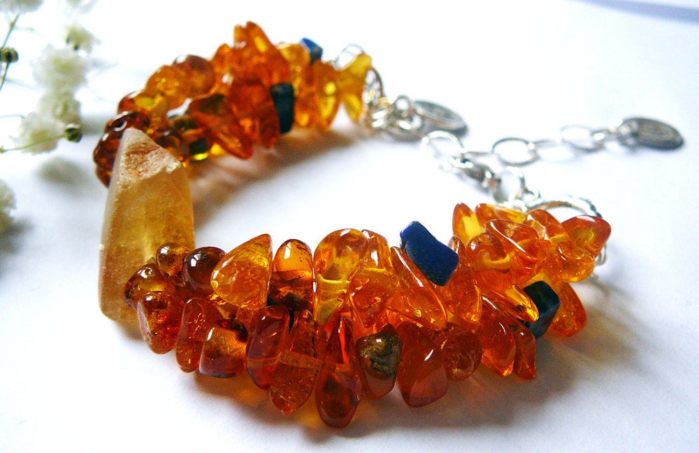 OM WellBeing Bracelet / Amber , Flourite, Lapis Lazuli