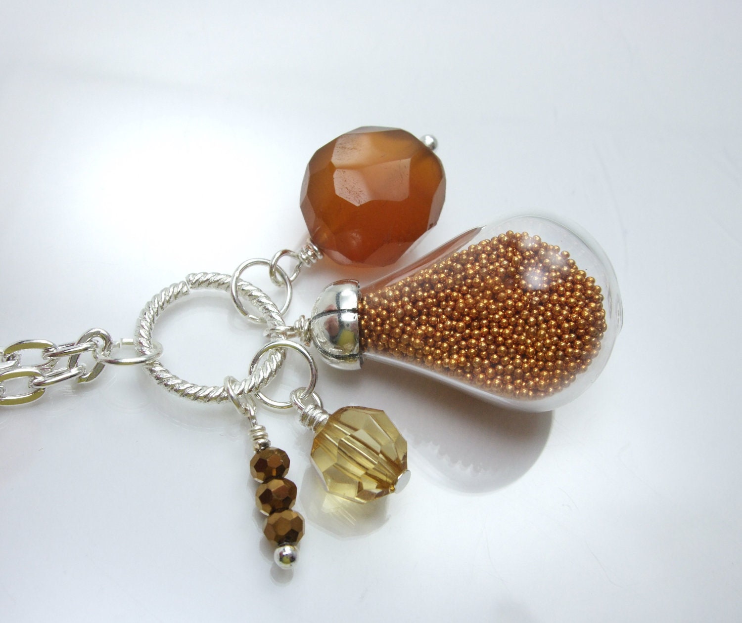 Happy Fall Yall Collection - Orange Burnt Season Harvest Hand Blown Glass Charm Autumn Filled Pendant Necklace 