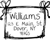 Sketchy Ribbon Hanging Sign Design - Custom Return Address Wooden Handle Rubber Stamp
