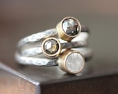 Natural Silvery White Diamond Stacking Ring- engagement, sterling silver, 14kt gold