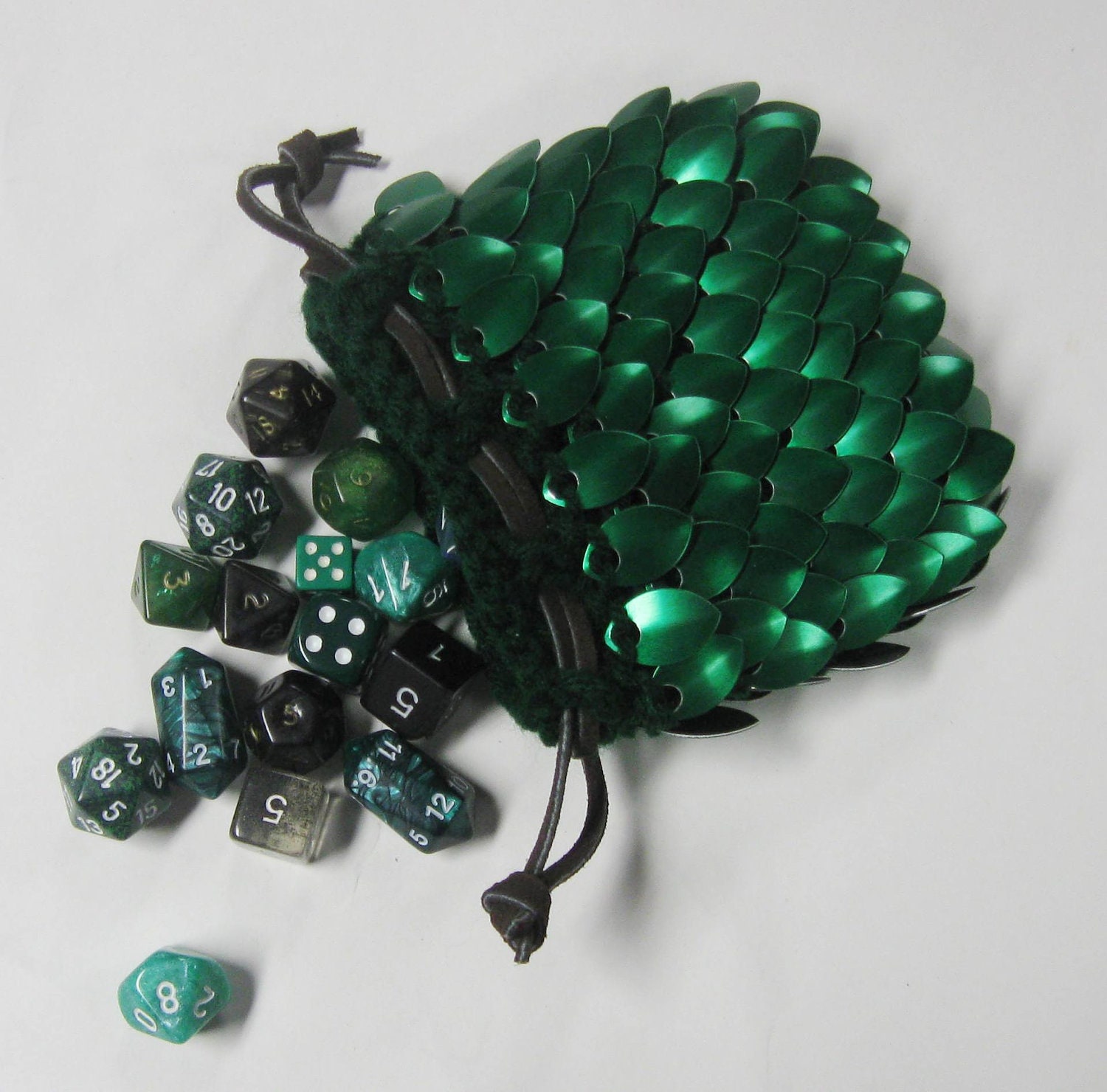 Dragon Scale Dice Bag in Dragonhide knitted scalemail Elven Ranger
