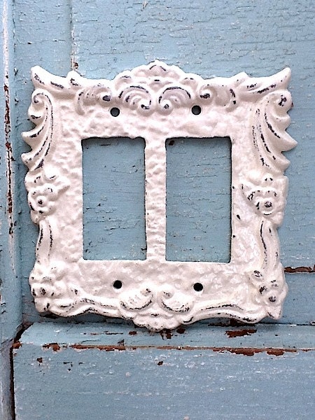 Double Light Switch Rocker, Metal Wall Decor,Double Rocker Switch Plate, Creamy White, STYLE 112
