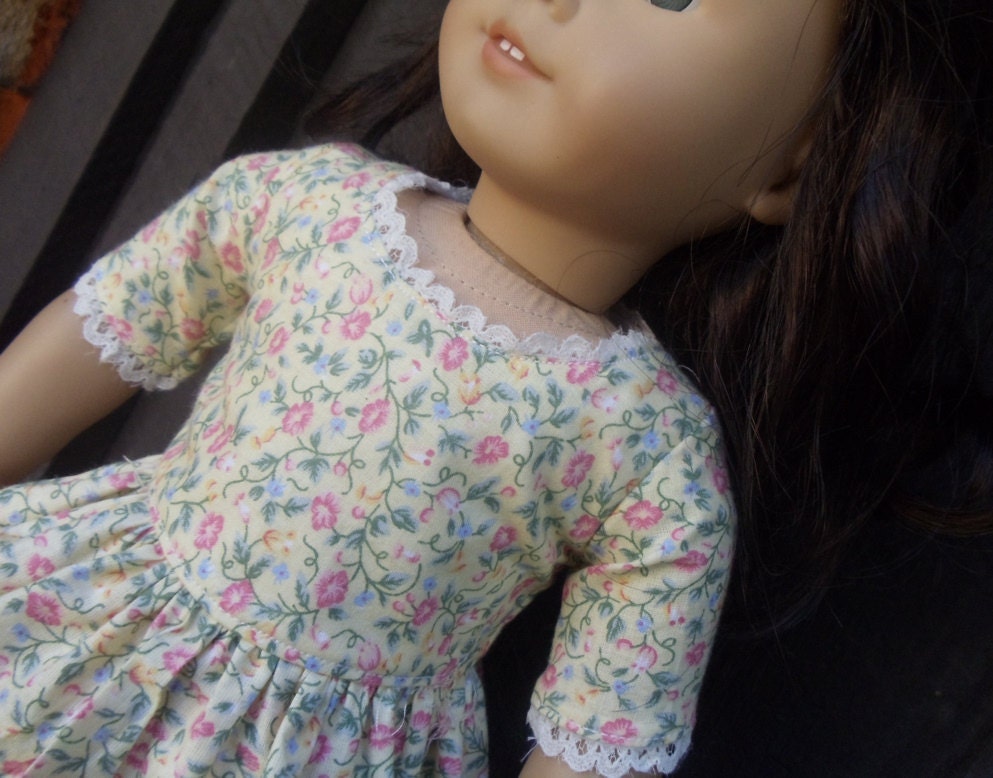 American Girl Doll Dress - Pale Yellow Garden Colonial Dress - MADE TO ORDER