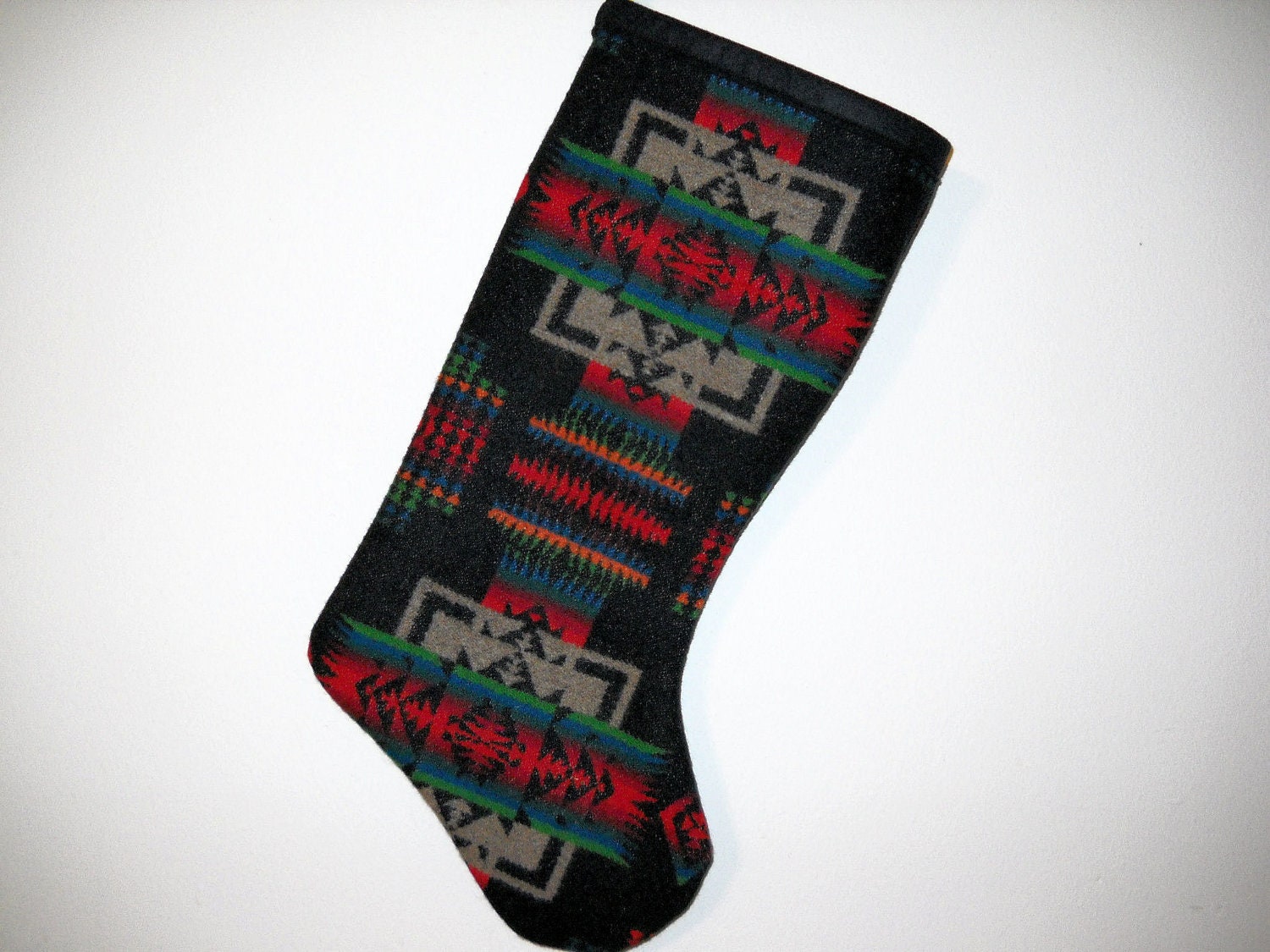 Christmas Stocking XL Wool Black and Red Chief Joseph Southwestern Horizontal