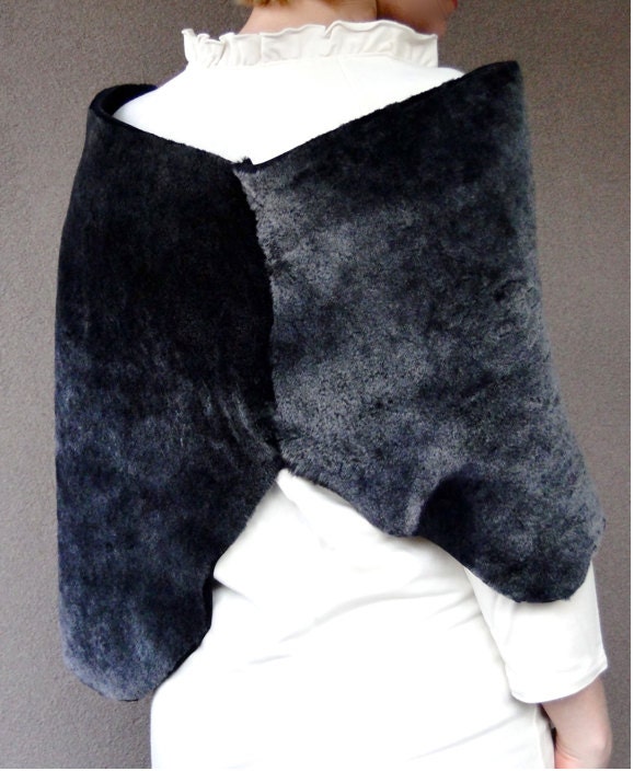 Shearling collar wrap neckwarmer shawl - custom made womens clothing