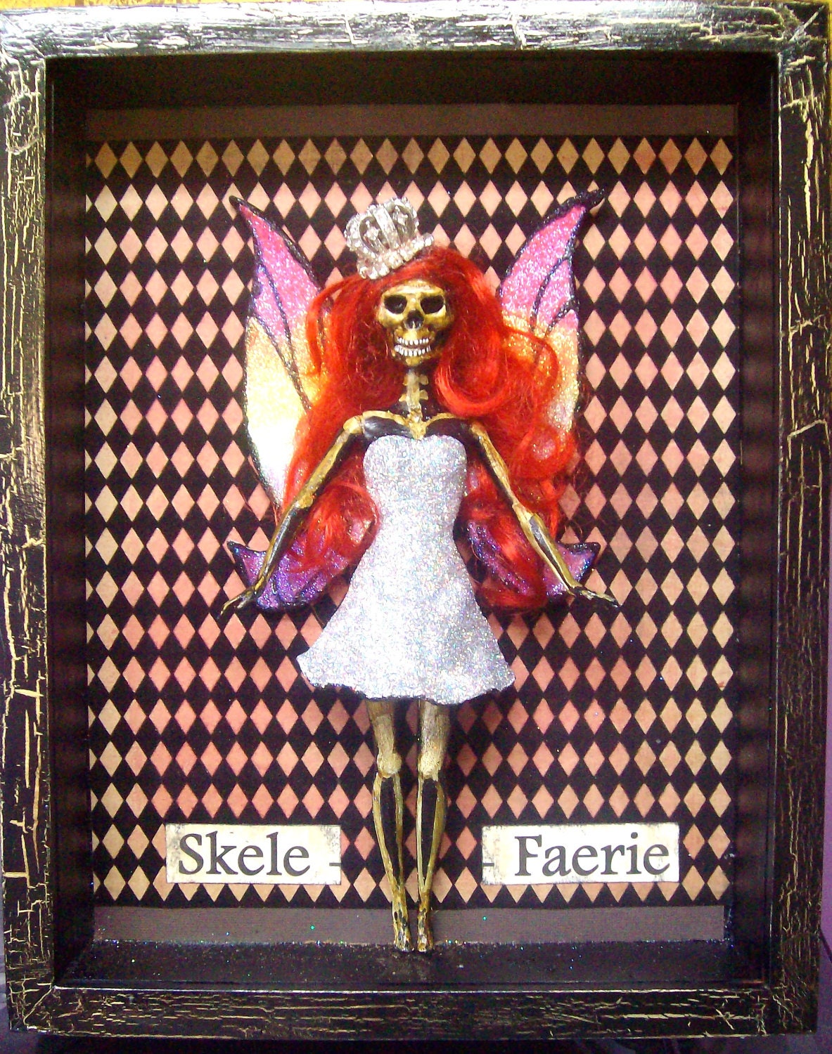 Faerie Queen Skele-Faerie in Crystal a Dia De Los Muertos Day of the Dead  Shadowbox Shrine a Calavera