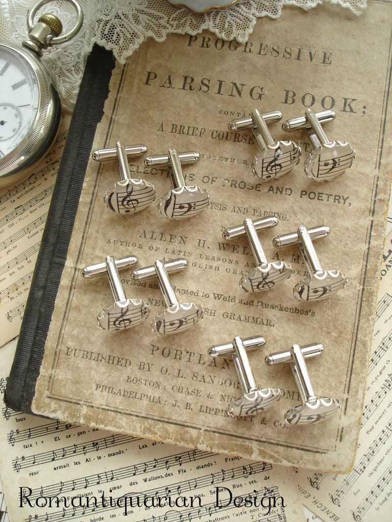 GROOMSMEN GIFTS Set of 3 Music Cufflinks. Vintage Sheet Music Wedding Cufflinks. Antique Silver Cuff Links. Sheet Music Jewelry.