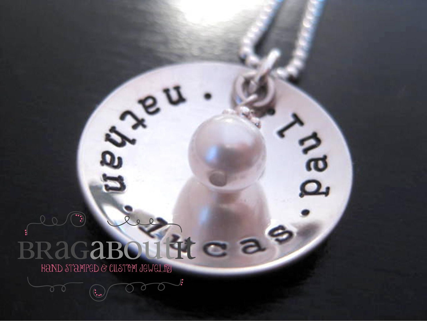 Hand Stamped Jewelry - Personalized Necklace - Sterling Silver - Cup of Love with Pearl