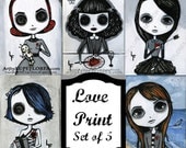 Love Print Set of 5  original art prints 5x7 black friday cyber monday