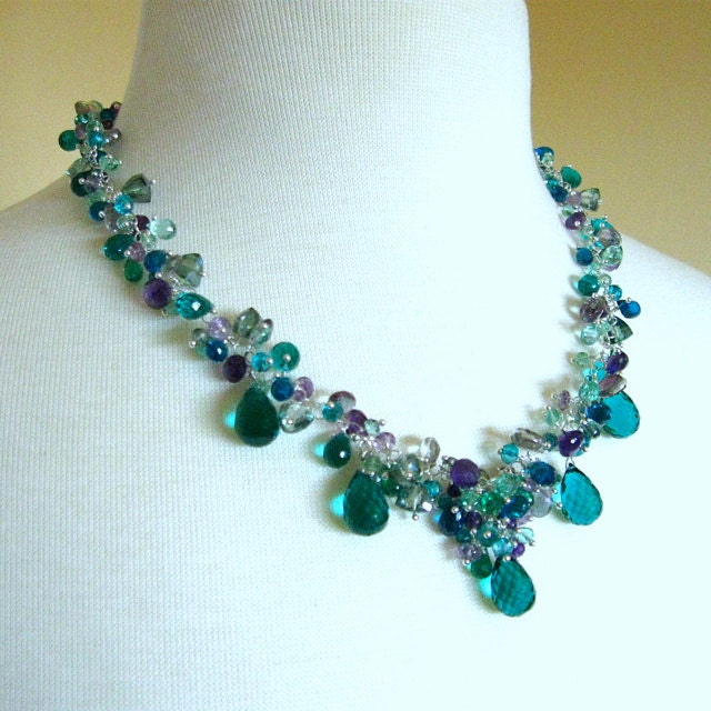 Luxe Purple and Teal Gemstone Cluster Necklace