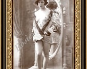 Great Gatsby Flapper 1920s Hottie in Smoking Jacket, Fedora and Cigarette - Boutique Vintage French Postcard Reprint