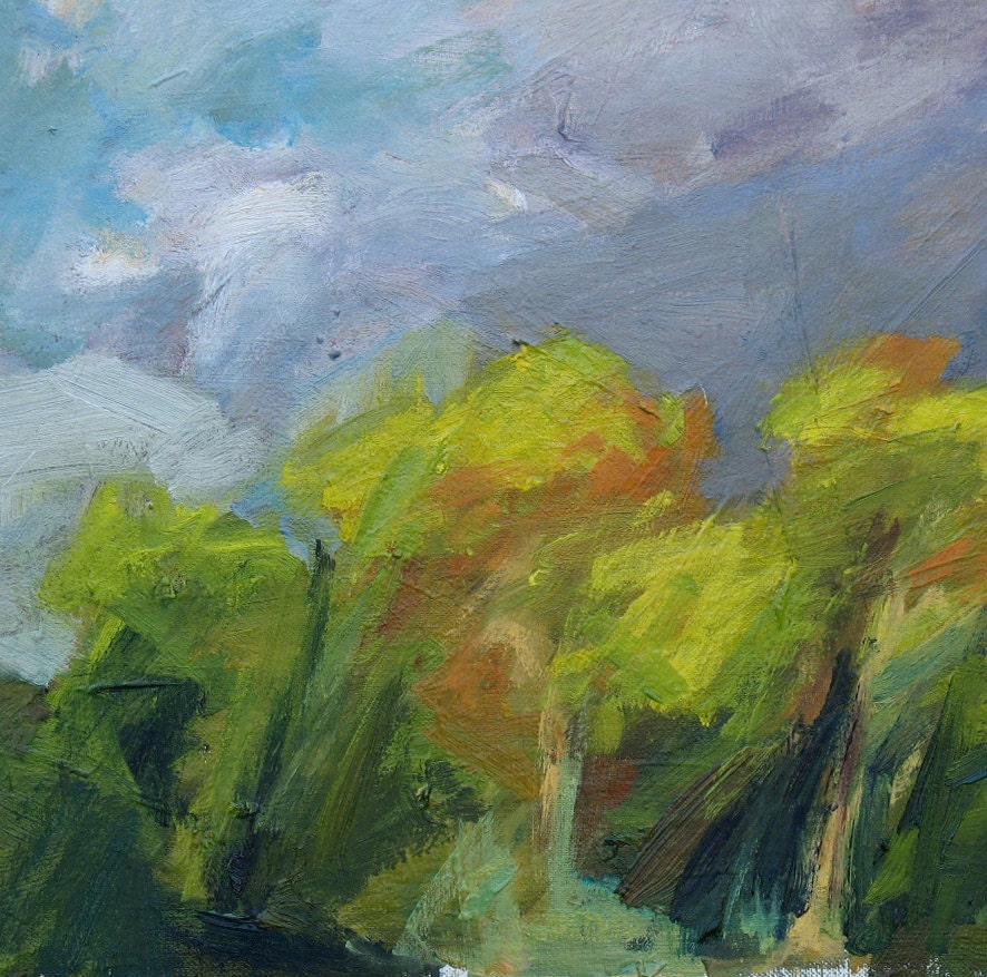 Late Summer GICLEE ART PRINT 8 x 11 abstract trees Pennsylvania storm lavender green yellow