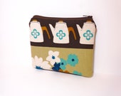 Small  Zipper Pouch Small Change Purse Small Wallet  Coffepot in Brown - handjstarcreations
