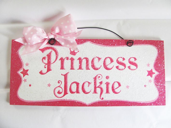 Custom "Princess" sign in hot pink, light pink and white.