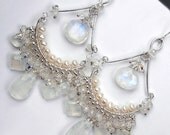 Bridal Jewelry Chandelier Wedding Earrings Moonstone Pearl Crystal Wire Wrapped Sterling Silver Handmade Earrings Luxury Wedding Earrings