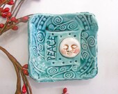 Moon Peace Ring Bowl Turqoise Aqua Teal.