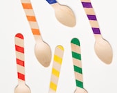 20 Wooden Ice Cream Spoons - Rainbow Stripes - Perfect For Parties & School Lunches Il_170x135