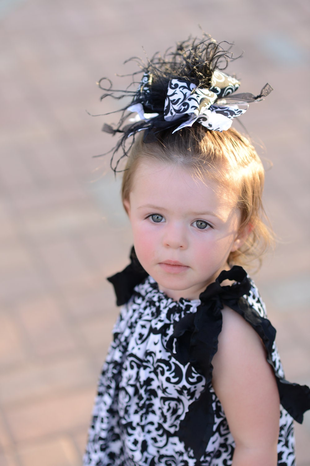 Classic Black and White Damask Pillowcase Dress With Matching Over The Top Bow Free Shipping On All Addional Items