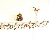 Christmas Garland Rustic, Vine Star Banner Felted Ball Wreath, Festive Holiday Decor