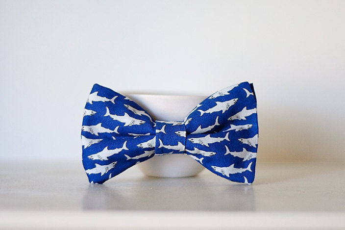 Cobalt Blue Shark Bow Tie- Child Size Clip On