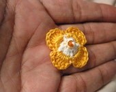 Crochet Lapel Pin, Tiny Men's Tangerine Orange and White Beaded Buttonhole Suit Flower