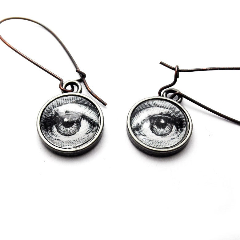 Fornasetti Eye Earrings, Eyes Earrings - Dangling earrings. Black and white earrings.
