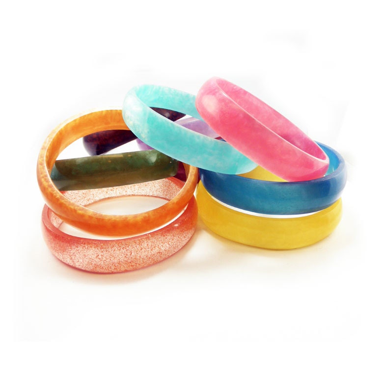 Pick and Mix Stackable Bangles-- Pick 3 Solid Resin Bangles. Choose three Skinny resin Bangles. Thin Bangles.