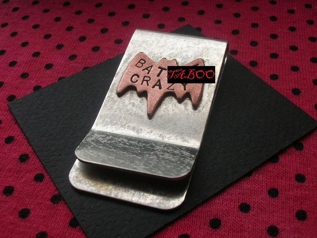 BATSHIT CRAZY--Hand Stamped Money Clip, Mens Gifts, Copper Bat, Mens Money Clip, Unisex, Gifts for Men, Womens Money Clip, Fuck, Mature