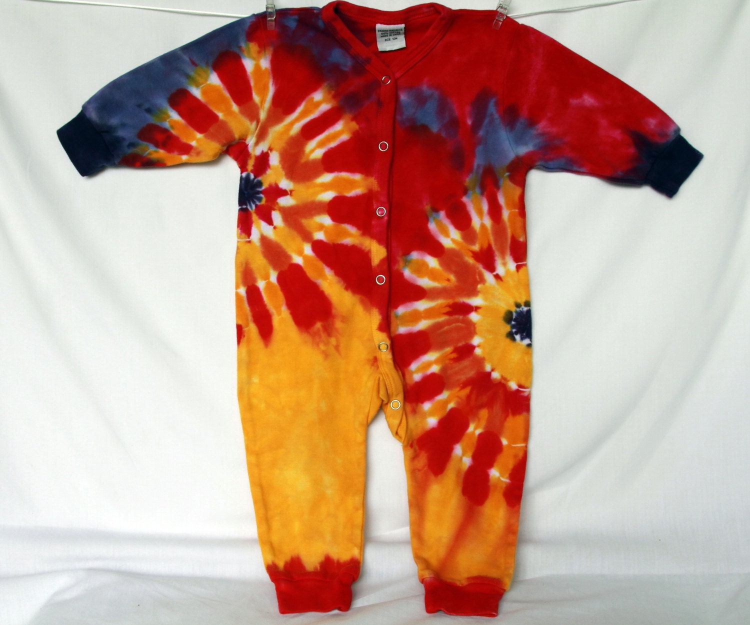 Children Baby Romper 12 month Tie Dye Golden Orange Purple Pink Yellow Red Cuffed AnnThen Baby