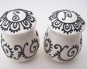 Stylish Henna Salt and Pepper Shaker Set Black and White - Ready to Ship