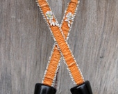 Flapper Boudoir Ribbon Work Victorian Shoe Stretchers in Orange and Gray Ruffled Silk