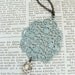 Large shabby chic blue filigree pendant necklace with a vintage glass rhinestone.  Long 27 inch antique brass chain.   Weddings. Bridesmaids