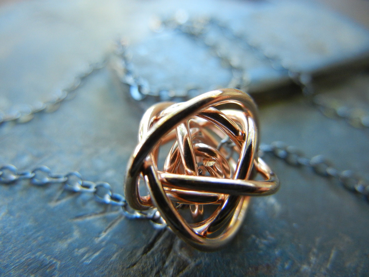 READY TO SHIP -Rose Gold Fill and Noir Love Knot Necklace- 14k Rose Gold Fill and Oxidized Sterling Silver Chain Chain