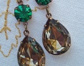 Angelina Jolie Inspired Earrings Titanium Black Diamond Grey Gray Emerald Green Jewelry Vintage Rhinestone Old Hollywood  ANGELINA ENVY