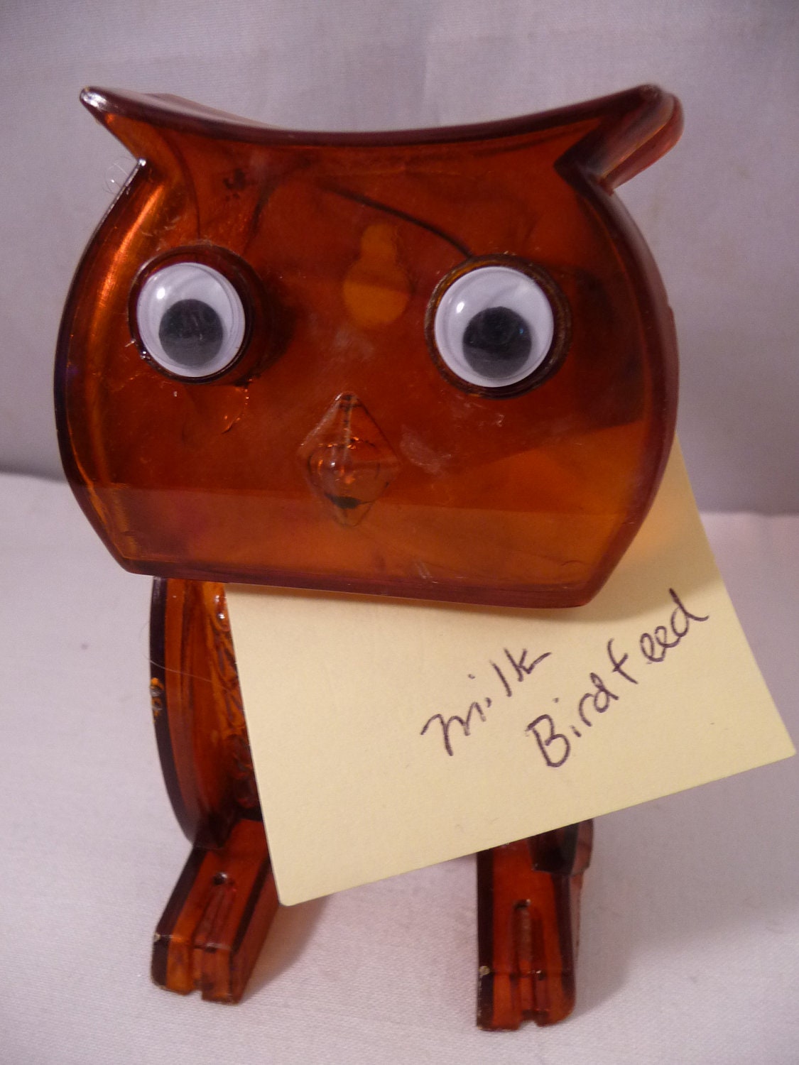 Fun and Kitschy Plastic Amber Google Eye Owl Note Clip