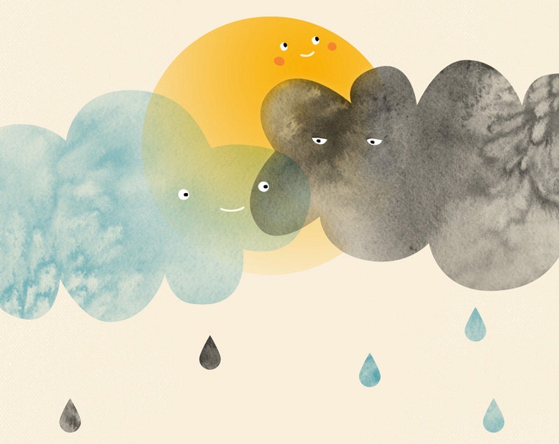 Today is gonna be a great day Print 8 x 11.5 - Home Decor digital illustration sun clouds happy optimism