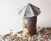 Wool Old Tower, Felted Miniature House, soft sculpture, gray, brown, OOAK