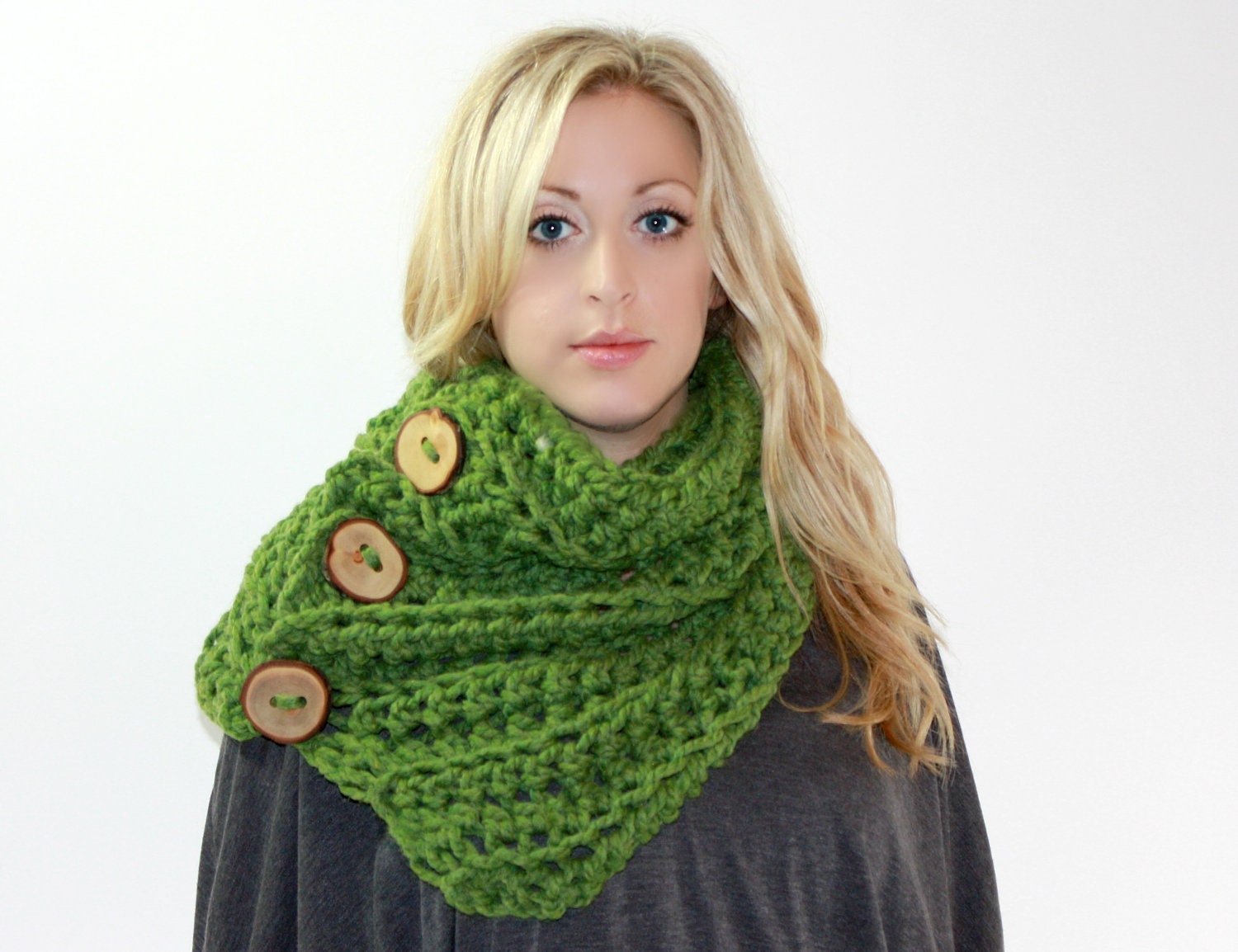 All Buttoned Up - Cozy Oversized Neck Warmer Huge Wood Buttons Unisex Scarf  in  Any Color
